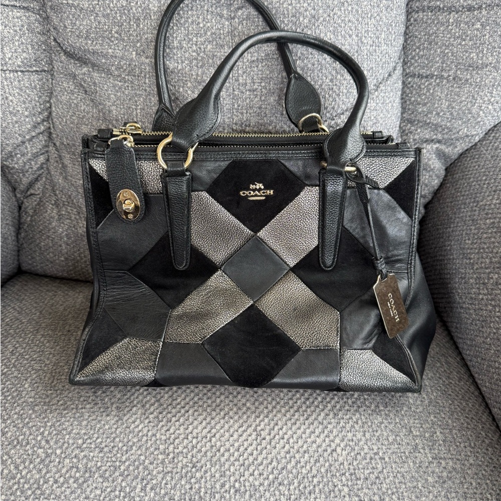 Coach Black and Gray Geometric Satchel